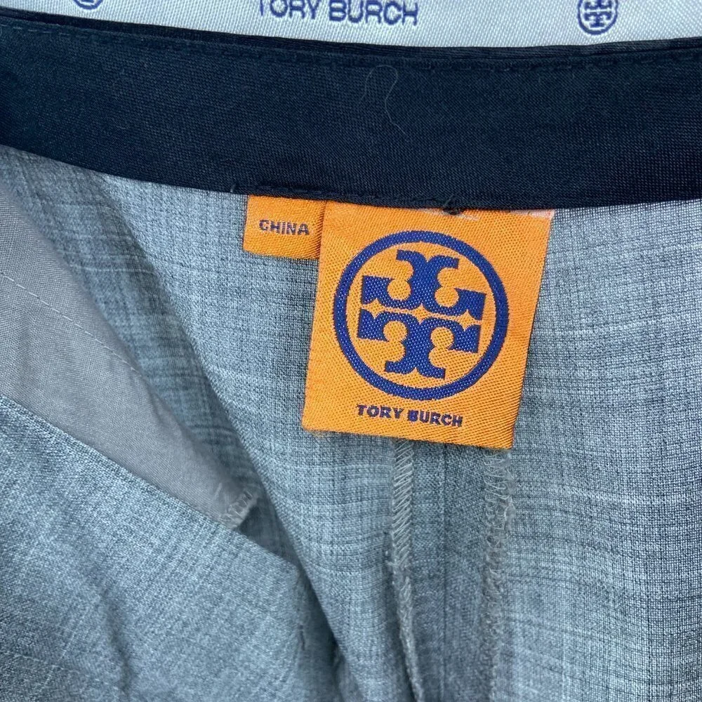 TORY BURCH Gray Wide Leg Button Detail High Rise Trouser Dress Pants